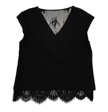 Parker  Cap Sleeve Lace Hem Top - Black - Large*