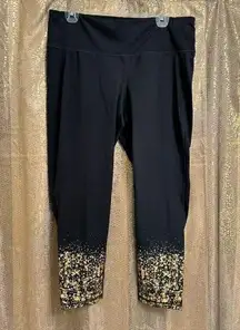 Ideology Black Metallic Gold Splatter Mesh Calf Active Leggings XL