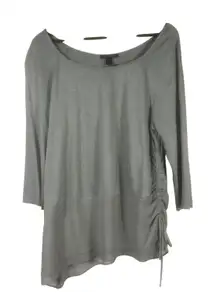 St. John Women's Gray Tunic Top M 3/4 Sleeve Silk Hem‎ Ruched Side Asymmetrical