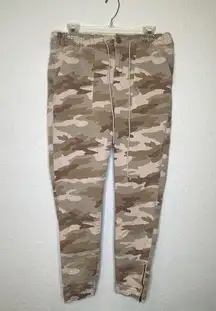 AEO Stretch Camo Denim Jogger Pants Elastic Waist & Cuffs EUC Sz 12 Cotton Tan