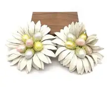 Vintage Shoe Clips Buckles Pastel Faux Pearl Frosted Floral Daisy 1940s 1950s