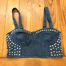 Forever 21 dark denim studded bralette Corset Crop Top S