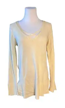 Wishlist Vneck‎ High Low Hem Split Sleeve & Hem Yellow Sweater sz Small
