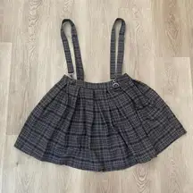 Grey and black hot topic plaid skirt with suspenders size small vintage‎