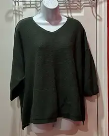 Pure Jill Knit Sweater Olive Green Silk Wool Blend Pullover Front Pocket M
