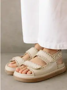 Alohas Barrel Chunky Two-Strap Sandals in Stone sz 41 US 10