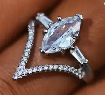 Sterling Silver CZ V Shaped Marquise Ring (8)