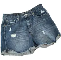 AERO High Rise Curvy Mom Jean‎ Shorts Distressed Denim Blue Size 10 Beach Vibes