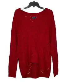 American Eagle Open Knit Sweater Size Medium Jegging Fit Red V-Neck Womens