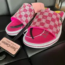 Juicy Couture Pink Rhinestone Checkered Slide Sandals Size 7 NWT