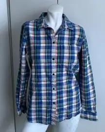 Madewell  flannel shirt women’s medium blue plaid 100% cotton long sleeve Buttons