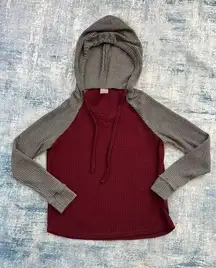 No Boundaries Burgundy Gray Color Block Lightweight Pullover Hoodie L 11 - 13