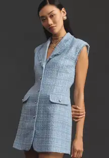 Anthropologie Maeve Sleeveless Tweed Blazer Mini Dress Light Blue NWT Size 8