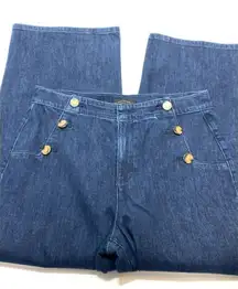 Ann Taylor Women's Double Sided Button Denim Extra Wide Leg Jeans Blue Size 10