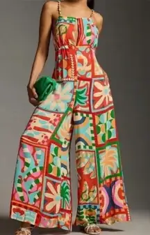 Farm Rio Cutout Halter colorful Jumpsuit Size XS