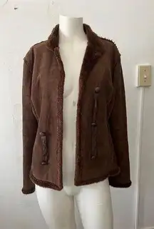 Anne Klein Brown italian leather shearling faux fur Sherpa Lined Jacket Size 4