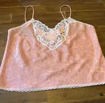 Vintage Val Mode Chemise Tank Lingerie Slip Top Lace Pink Spaghetti Strap M Cami