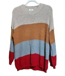 Umgee  Sweater Womens Large Multicolor Stripe Chunky Boucle Pullover Sweatershirt