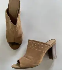 Madden Girl Shoes Womens Size 8.5 Tan Billii Block Heel‎ Mule Sandals Peep Toe