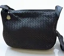 Saks Fifth Avenue Vintage Intrecciato Woven Shoulder / Crossbody Bag in Black