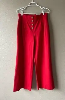 Charter Club Red Stretch Pleated Pocketed Button Fly Wear To Work Wide Leg Pants