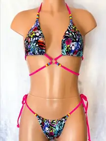 Abstract Graphic, Multi-Colored, Bikini Set