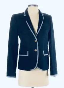 J Crew Collection Schoolboy Linen Tipped Navy Blazer Size 2