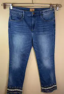 Driftwood Jeans Size 31‎ x 26 Colette Blue Denim Embroidered Cuff Crop