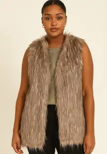 Anthropologie Faux Fur Shag Furry Vest Brown Large