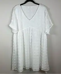 Swiss Dots Mini Dress Coverup White Swim Beach Baby Doll Size Large NEW