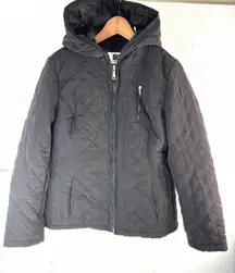 Laundry by Design M Quilted Fur Lined Hoodie Charcoal Outerwear