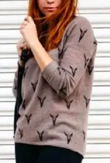 Skull Cashmere Dawson Sweater Women's Small‎ Brown Longhorn Western Boho Grunge