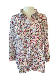 button down shirt 3/4 sleeves paisley/floral collar Sz large
