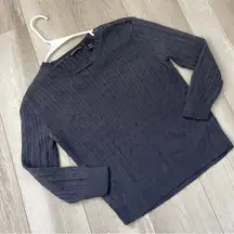 Vintage Silk Sweater cable knit crop womens Navy Blue (small) classic fisherman
