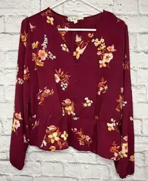 Hippie Rose maroon floral blouse size XL.