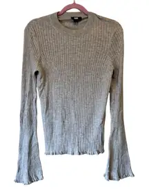 Paige Grey Ribbed Bell Sleeve Sweater Womens L Casual Classic Preppy PulloverZ