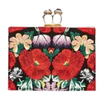 Alexander McQueen Black Embroidered Floral Clutch Evening With Knuckle Handle