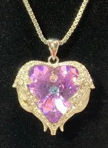 Heart Crystal Necklace with Rhinestone Angel Wings