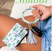 Cactus Print Key & Card Holder with Tassel