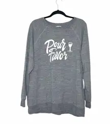 Gray Pour Favor Wine Graphic Fleece Lined Sweatshirt