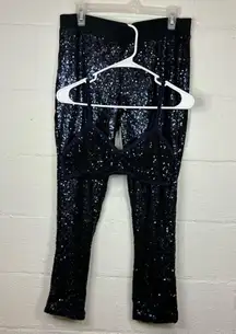 Aerie Woman’s Sequined Navy Blue Night Out Pant & Bra Set Size Large