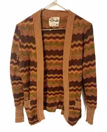 Vintage Sebastian Size‎ 10 Brown Woven Chevron Wool Open Cardigan