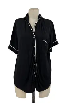 Cozy Earth Stretch-Knit Short Sleeve Pajama Top Black Size Small‎