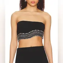 NBD Revolve Bruna Rhinestone Embellished Crop Top in Black Size Medium 198.00
