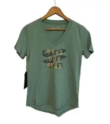 NEW United by Blue "Save Our Seas" Mint Green V Neck Short Sleeve Tee Small