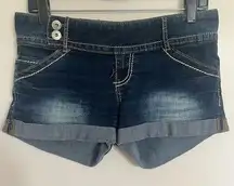 Women’s Juniors Mudd 90s Y2K Denim Jean Shorts Size 9 Dark Wash Contrast Trim