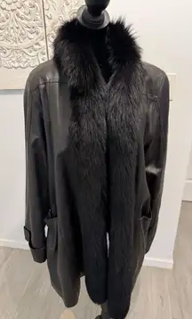 Luxurious Brown Leather Jacket with Fur Trim