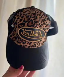 Von Dutch leather Leopard Print Pony Hair & Leather
 Trucker Hat