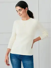 J. McLaughlin Jamey Crew Neck Button Trim Raglan Sleeve Egret Cream Sweater