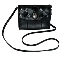 Brighton Black Leather Crossbody Shoulder Bag Heart Lock Woven with Wallet
